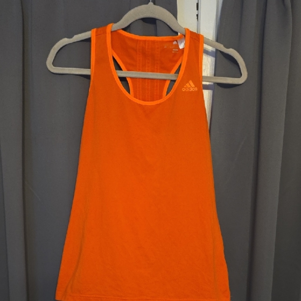 Adidas Climalite Women's Vibrant Orange Athletic Tank Top Racet Back Sz S‎ EUC